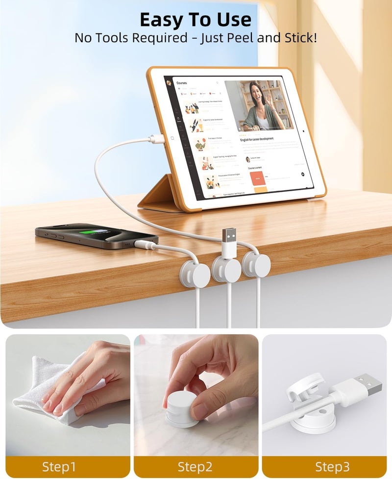 INCHOR Swiveling Cord Holder, Magnetic Cord Organizer, Cable Organizer for Desk, 6 Pack Cable Clips for Nightstand, Adhesive Cable Holder Cable Management Clips for Car Home Office (White) - Image 5
